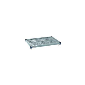 The MetroMax Q MQ2130G Plastic Industrial Shelf with Grid Mat features a grid-like surface and sturdy legs, offering an industrial look for storage systems, measuring 21 x 30.