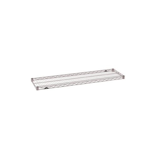 The Metro Super Erecta 1448NK4 Industrial Wire Shelf, in Metroseal Gray Epoxy finish, offers a grid-like surface for storage with supportive edges. Its 14 x 48 rectangular design is perfect for organization and durability.