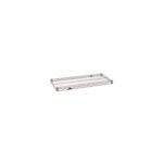 The Metro Super Erecta 1430NK4 Industrial Wire Shelf, finished in Metroseal Gray Epoxy and measuring 14 x 30, is seen from above with a grid design and four corner brackets against a white background.