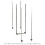 The image displays Metro LBTM21S qwikTRAK Double Deep Mobile Unit Kits for 21 Wide Super Erecta Wire Shelving, featuring stainless steel rods, wheels, and blue disc bases at varying heights. Dimensions may vary from those depicted.