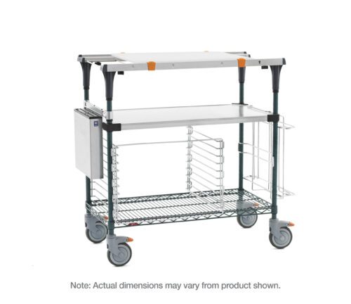 The Metro MS1830-FSNK-PK2 PrepMate MultiStation 30 Prep Station includes a Solid Stainless Steel top shelf and Metroseal Green Epoxy Wire bottom shelf, featuring stainless steel posts, is versatile for organizing and prepping. Note: Dimensions may vary from product shown.