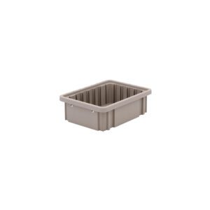 The Metro TB91035NAT Polypropylene Tote in natural gray is a small, rectangular container measuring 8.25 x 10.875 x 3.5, featuring raised edges, a smooth interior with ribbed sides, and a flat base for easy stacking or storage.