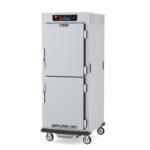 The Metro C599L-SDS-LPDSA is a full-height, stainless steel cabinet with Dutch solid doors, two compartments, digital display, vented top, and four casters. Designed for commercial use at 120V/60Hz, it features handles on both upper and lower doors for easy access.