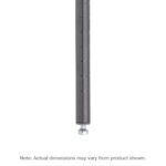 The image shows a close-up of the lower section of a Metro 27 H Super Erecta SiteSelect Industrial Wire Shelving Post in smoked glass, featuring a foot and adjustable screw at the bottom. Text indicates that actual dimensions may vary from those shown.