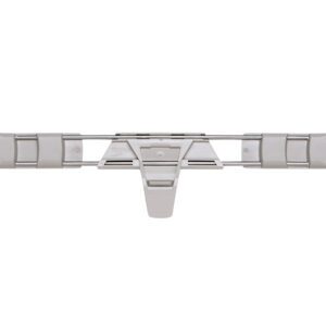 A close-up image of the Metro MXLS18-2S Stackable Shelf Ledge (Side), a white rectangular plastic bracket with grooves and a central triangular support, designed to fit seamlessly with MetroMax i Industrial Plastic Shelving. The background is plain white.