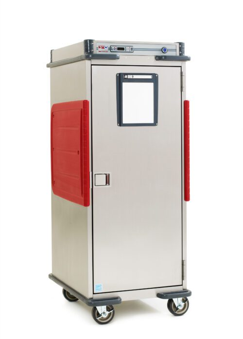 The Metro C5T9X-DSL C5 T-Series Heated Transport Cabinet is full height with a solid door and adjustable lip load slides, operates at 220-240V, 50/60Hz, 1176-1400W, and features caster wheels for mobility.