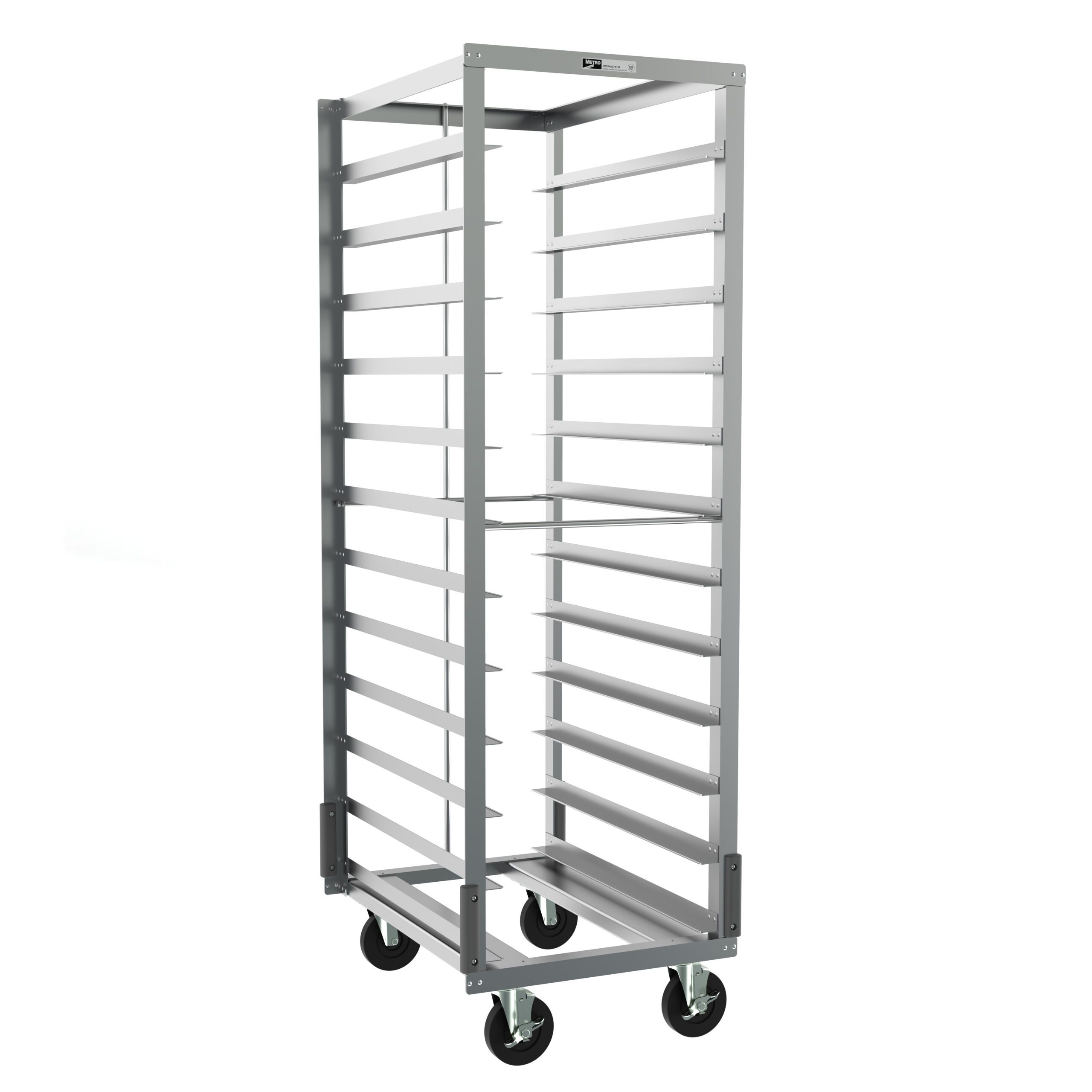 End-Load Pan Rack with Gray Corner Bumpers and Pan Stop, 5" Slide Spacing