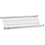 The Metro 1848DNC Super Erecta Slanted Shelf, 18 x 48, is a sleek metal wire wall-mounted drying rack with horizontal wires and an angled slope for drying dishes or clothes. It is securely supported by brackets on each side.