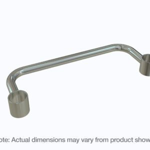 A chrome metal handle with cylindrical ends is shown on a plain white background, labeled below as: Note: Actual dimensions may vary. Designed as the Metro MEH24S Extended Handle for 24 Shelf Depth MetroMax Industrial Plastic Shelving Racks.