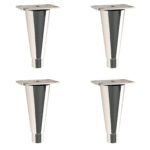 A set of four Metro 6 Stainless Steel Legs, conically shaped with square tops, forms a neat grid on a white background, enhancing any decor with their sleek design.
