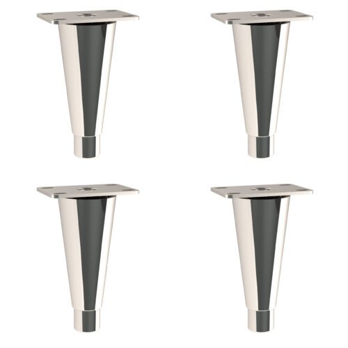 99fxzlv089i04of0d1bwltwrdgvpav1a.jpg A set of four Metro 6 Stainless Steel Legs, conically shaped with square tops, forms a neat grid on a white background, enhancing any decor with their sleek design.