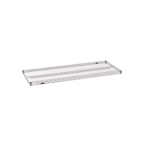 The Metro Super Erecta 2154NK4 Industrial Wire Shelf, in Metroseal Gray Epoxy, is a durable 21 x 54 rectangular shelf with a grid design and four corner clips for easy mounting, ideal for storage and organization against a plain white background.