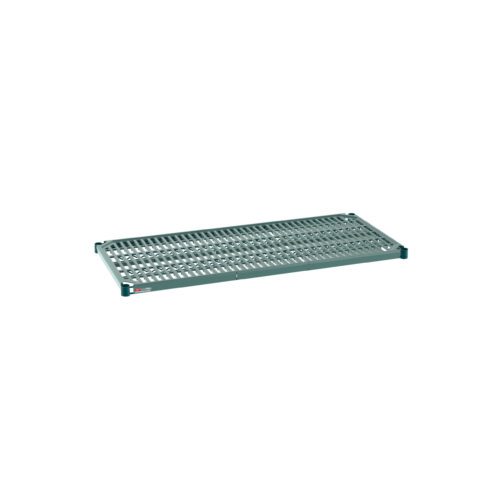 9m4qngsac06tolsh0gljt7b0qejfguuh.jpg The Metro Super Erecta Pro PR2148NK3 Industrial Wire Restaurant Shelf features a sturdy metal frame and green grid design. This 21 x 48 shelf includes a removable plastic mat, ideal for industrial use, and is shown on a white background.
