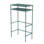The Metro CR244274PRH2 Super Erecta Pro Storage Station is a green, two-tiered metal rack with wire mesh design. It measures 24 x 42 x 74, includes four slim legs and two perforated shelves, ideal for organizing or storing items efficiently.