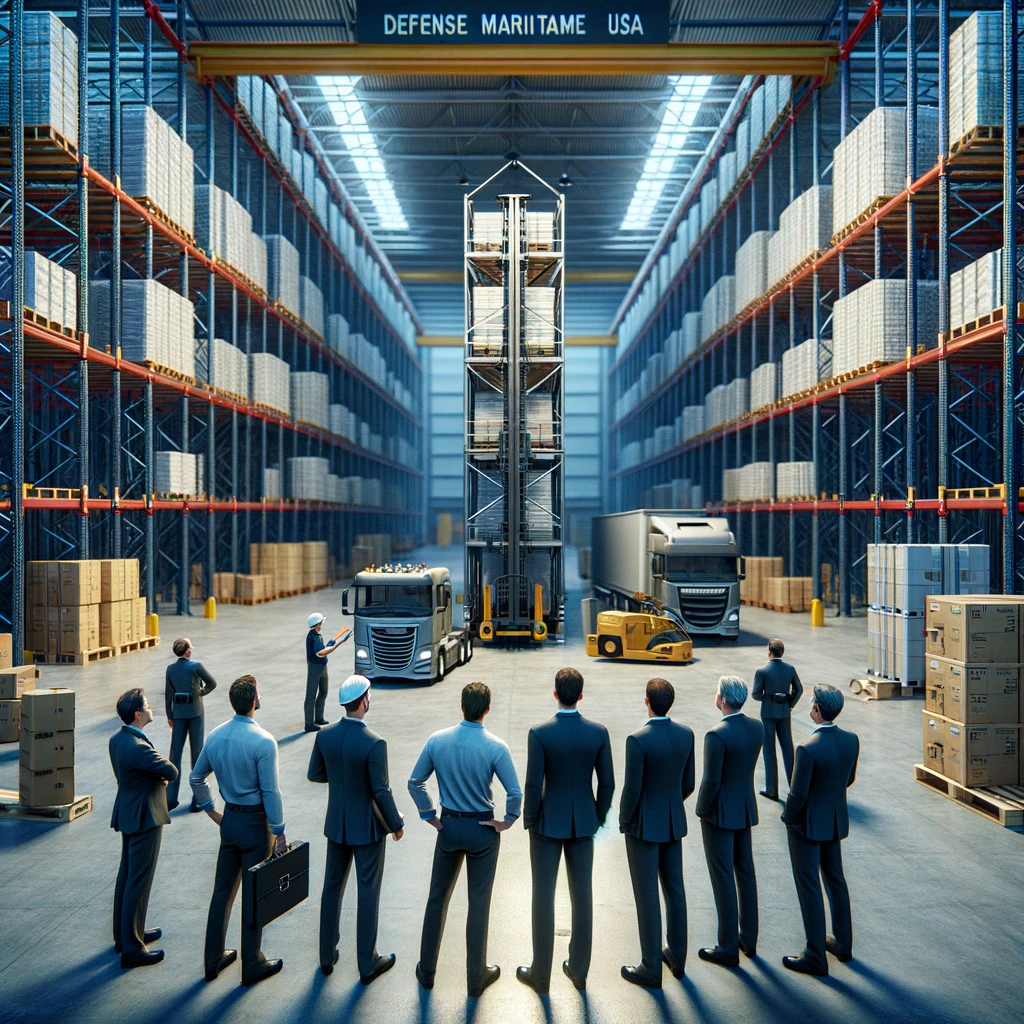 image depicting the collaboration between Material Handling USA and Defense Maritime Solutions in an industrial setting. This visual highlights the teamwork and expertise involved in implementing the storage solutions.