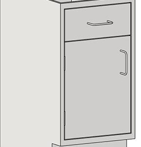 Illustration of the Eagle MHC Base Unit in light gray, measuring 22X18, with a top drawer and Lh door featuring a simple handle. Stands steady on its base.