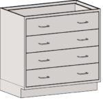 Illustration of the Eagle MHC Base Unit in a minimalist design. This 22X30 model features seven drawers with straight handles, an open-top light gray finish, and a sturdy base for stability and style.
