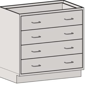 Illustration of the Eagle MHC Base Unit in a minimalist design. This 22X30 model features seven drawers with straight handles, an open-top light gray finish, and a sturdy base for stability and style.