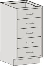An illustration depicts the Eagle MHC Base Unit, a standing gray cabinet with five drawers and simple handles. Viewed at an angle with an open top showing no items inside, this unit is perfect for space organization, measuring 22X18.