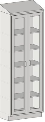 Illustration of the Eagle MHC Tall Case, 2 Door, 18X30 cabinet featuring glass insert doors and shelves. The cabinet has a simple, functional design with two handles and is shown at a slight angle.