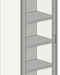 Illustration of the Eagle MHC Tall Case with a glass left-hand door, 18X24 dimensions. It features five shelves and a right-side handle, viewed from a slightly elevated perspective.
