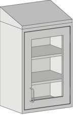 The Eagle MHC Wall Cabinet, Rh Door, Glass Insert, 13X18, features a sleek gray finish with a right-side handle. It includes two shelves and elegantly rests on any flat surface.