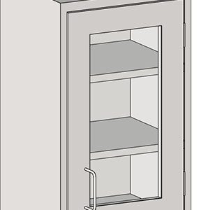 The Eagle MHC Wall Cabinet, RH Door, 13x18, features a sleek design with a glass insert and metal handle, offering two internal shelves for optimal storage and display.