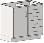 The Eagle MHC Base Unit in gray and white features a Lh Door_Drawer design with a left vertical door, four right-side drawers, metal handles, and an open top for countertop installation in the 22X30 cabinet.