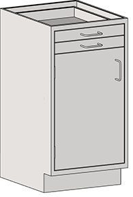 The Eagle MHC Base Unit is a gray 22X18 inch kitchen cabinet with two drawers and an Lh Door_Drawer, featuring simple handles and standing on a flat rectangular base.