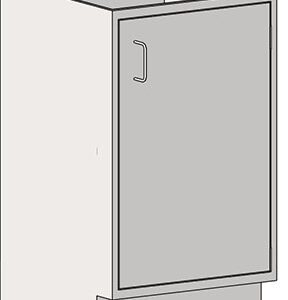 The Eagle MHC Base Unit is a simple beige rectangular cabinet with a light gray Rh door. It features a horizontal handle on the right side, stands at a suitable height for any space, and measures 22X18. The cabinet is designed without visible shelves or decorations.