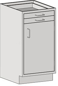 The Eagle MHC Base Unit, Rh Door_Drawer, Stand Ht (22X18) is a tall, rectangular kitchen cabinet with a modern light gray design. It features an upper drawer and larger lower cabinet door with metal handles.