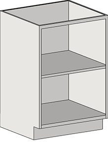 The Eagle MHC Base Unit is an open-front, standing-height cabinet in a neutral color. It features a rectangular design with two spacious shelves for versatile storage.