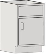 Illustration of the Eagle MHC Sink Base Unit, Rh Door, showcasing a rectangular light gray design with a drawer above and a door below. Stand height is 22x18, ideal for various kitchen setups.