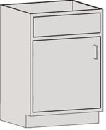 A simple, light gray kitchen cabinet from Eagle MHC with a left-hand door, stand height, and dimensions of 22X18 inches features one top drawer and a larger door below with a small handle. Shown in three-quarter view.