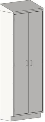 Illustration of the Eagle MHC Tall Case, featuring a tall, narrow design with two doors and minimalist handles. The 18x30 cabinet has a modern look with a slightly protruding slope top, adding style to its simplicity.