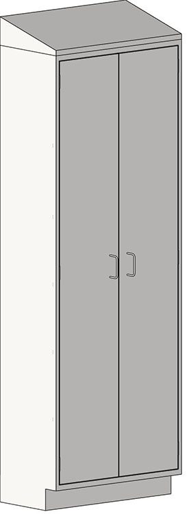 QF_Eagle_SSTCD-ST.jpg Illustration of the Eagle MHC Tall Case, featuring a tall, narrow design with two doors and minimalist handles. The 18x30 cabinet has a modern look with a slightly protruding slope top, adding style to its simplicity.