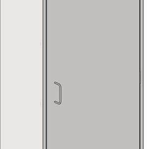 Isometric illustration of the Eagle MHC Tall Case with a closed Rh door and slope top, measuring 18x24. The cabinet is light beige with a darker gray door, featuring a simple handle. Its minimalistic, modern design is highlighted by sleek lines and subtle elegance.