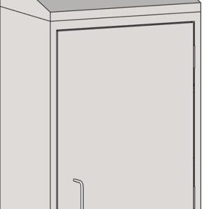 Illustration of the Eagle MHC Wall Cabinet, featuring a simple light gray 13X18 rectangle with a right-hand door, vertical handle, and left hinges. It has smooth surfaces and an optional slope top for added elegance.