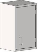 Illustration of the Eagle MHC Wall Cabinet, Rh Door, 13X18: a simple grey rectangle with a vertical right-hand door featuring a small handle. The minimalist style lacks visible detailing or ornamentation.
