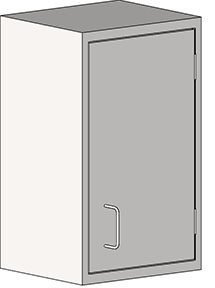 Illustration of the Eagle MHC Wall Cabinet, Rh Door, 13X18: a simple grey rectangle with a vertical right-hand door featuring a small handle. The minimalist style lacks visible detailing or ornamentation.