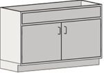 This illustration showcases the Eagle MHC Sink Base Unit, 22X30. The simple grey cabinet features a top drawer and two doors with sleek metal handles. Its minimalistic design exudes quiet elegance against the plain white background.