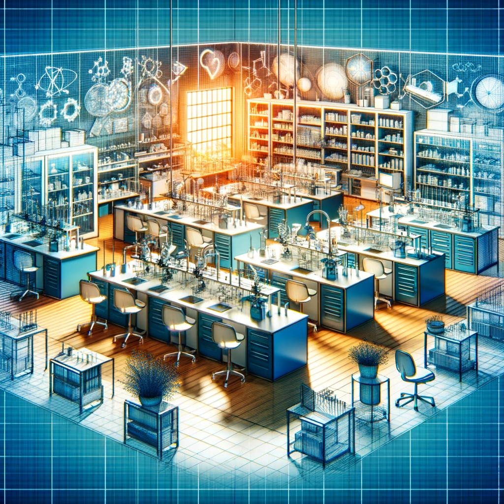 Here is an image that captures the concept of tailoring lab designs to specific laboratory requirements. It illustrates a variety of customized lab furniture and equipment layouts, each uniquely designed to cater to different scientific disciplines. The image highlights the dynamic and adaptable nature of personalized lab design for varied research activities.