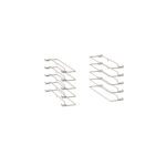 The Metro C5-USLIDE-3S Stainless Steel Universal Slide Upgrade is ideal for these four minimalist metal storage brackets, arranged in two groups on a white background. Designed to enhance organization, the hooks efficiently display items under counter C5 Series Cabinets.