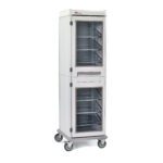 The Metro SXRS76MXD1 Starsys XD Extra Deep Mobile Supply Cabinet is a sleek, single-wide kitchen cart with clear doors and multiple wire shelves for storing and transporting food items. Its non-locking design enhances convenience, while the wheels provide easy mobility.