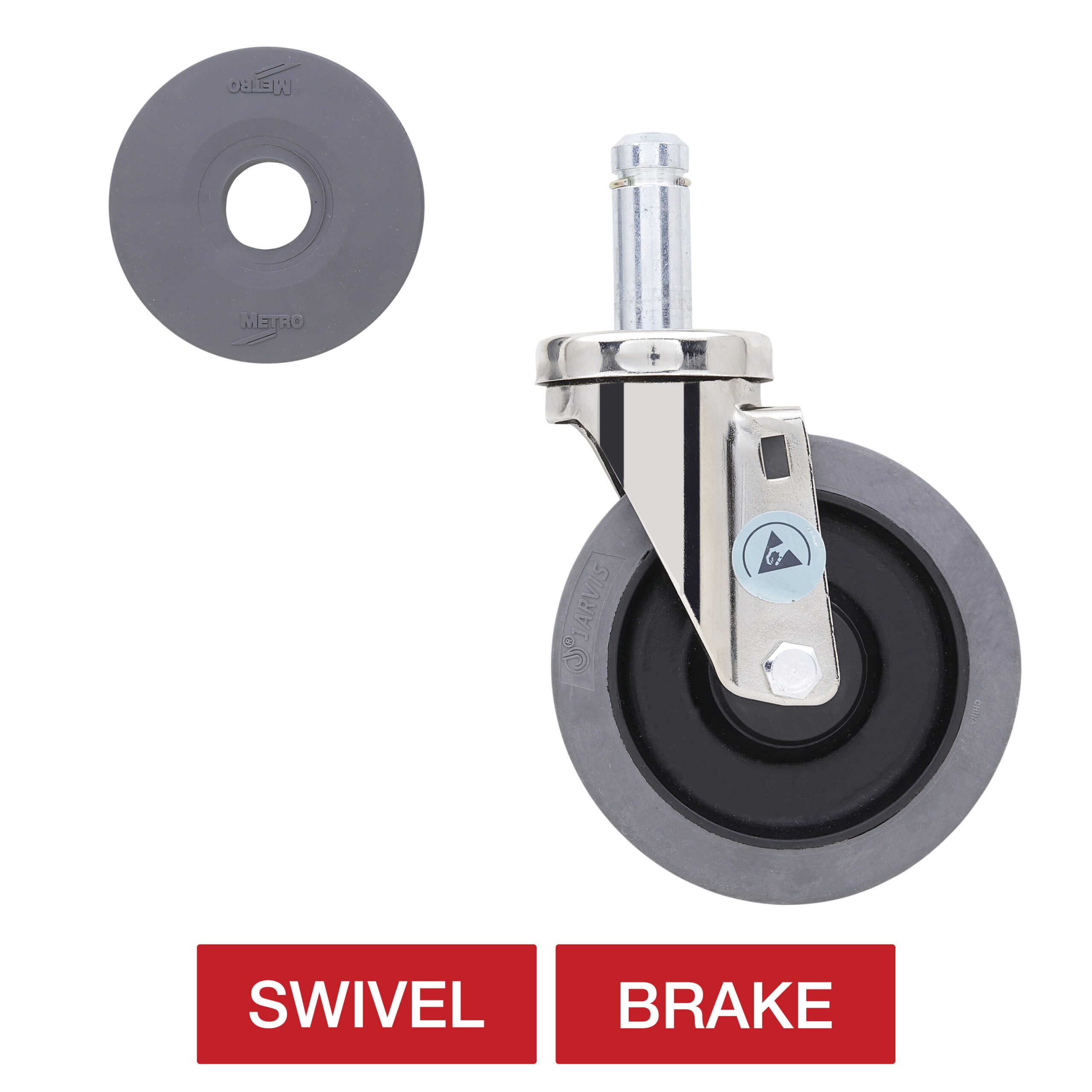 5" Conductive Swivel Stem Casters with Non-Marking Wheel Treads for Super Erecta Industrial Wire Shelving Racks