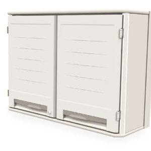 The Metro SXRDOH27P2S Starsys Overhead Cabinet boasts a modern design with two sliding doors featuring small handles and horizontal grooves, making it ideal for contemporary spaces.