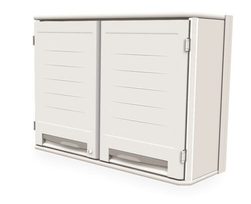 The Metro SXRDOH27P2S Starsys Overhead Cabinet boasts a modern design with two sliding doors featuring small handles and horizontal grooves, making it ideal for contemporary spaces.