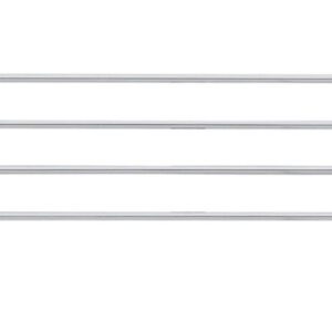 A 48 silver metal railing with evenly spaced bars and a chrome finish suggests safety or support, similar to the Metro L48N-4C Super Erecta 4 High Stackable Ledge for Wire Shelving.