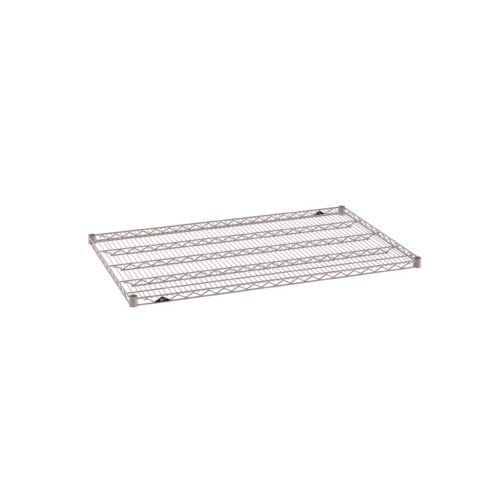 The Metro Super Erecta 3048NK4 Industrial Wire Shelf, in Metroseal Gray Epoxy, features a rectangular grid design perfect for storage and organization. Measuring 30 x 48, it combines functionality with a sleek appearance, isolated on a white background.