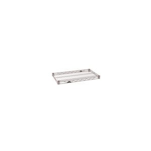 The Metro Super Erecta 1424NK4 Industrial Wire Shelf, measuring 14 x 24, features a grid pattern and rectangular shape. Supported by side brackets, its lightweight design with Metroseal Gray Epoxy finish is ideal for storage and organization.